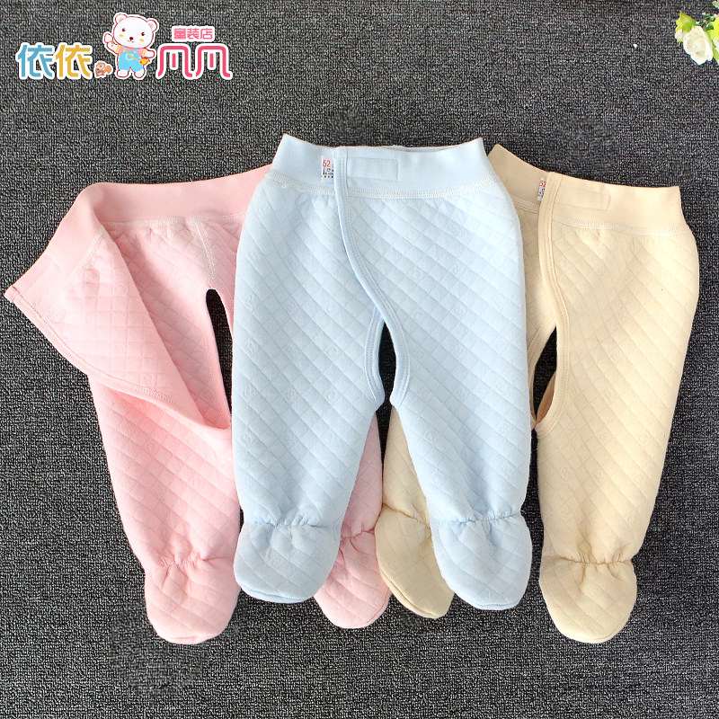 Spring Autumn Newborns Open Crotch Pants Baby Warm Pants First Birth Baby Even Foot Pants Magic Patch Sanitary Pants Bag Foot Pants