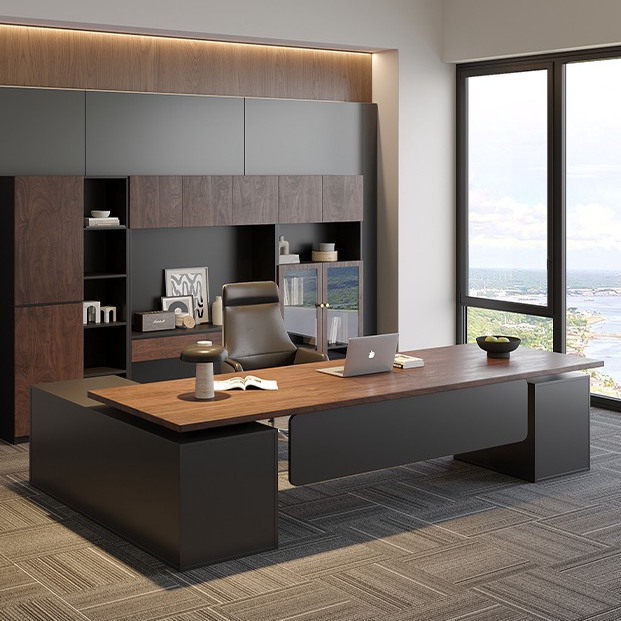 Solid Wood Executive Desk, Simple Modern Office Desk with Side Cabinet, General Manager Desk, Executive Desk, Industrial Style Computer Desk Solid Wood Executive Desk, Simple Modern Office Desk with Side Cabinet, General Manager Desk, Executive Desk, Industrial Style Computer Desk