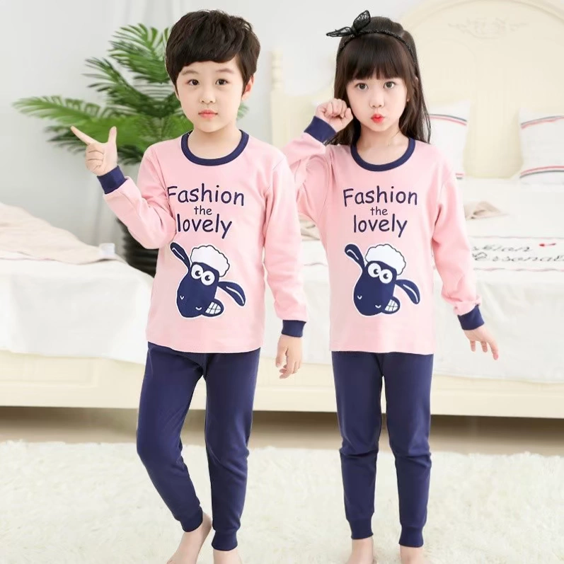 . Qiuyi quần dài phù hợp với quần áo lót cotton trẻ em quần áo trẻ em gái mùa xuân và mùa thu đồ ngủ bé trai ấm áp nam giới và phụ nữ - Quần áo lót