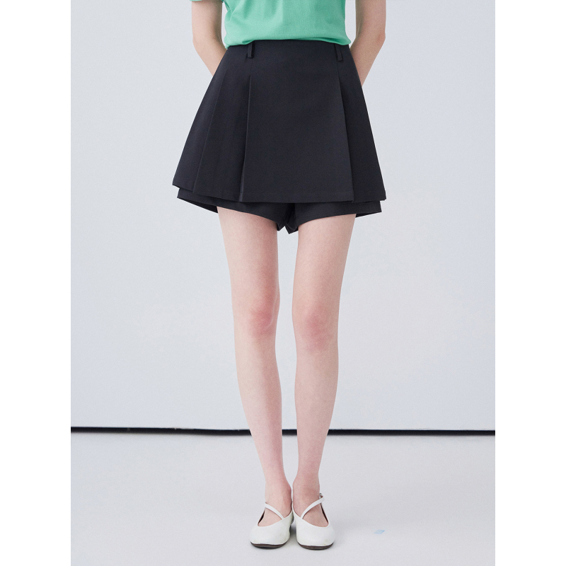 Li Shasha Women's High-Waisted Pleated Minimalist Skirt Pants, Summer Design, Slimming, Anti-Exposure Half Skirt