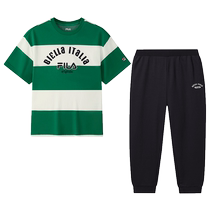 FILA childrens clothing 2024 autumn new medium and large childrens T-shirt sweatpants boys short-sleeved trousers suit trendy