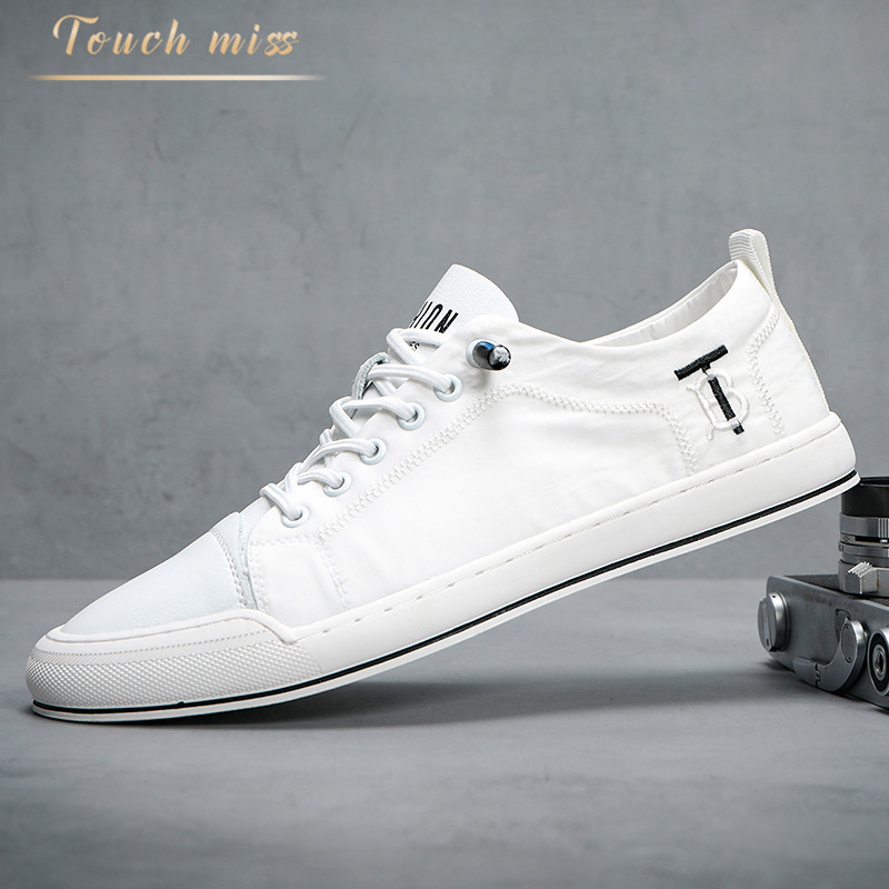 Touch Miss summer men's shoes, all-match casual canvas shoes, breathable flat feet, men's white shoes