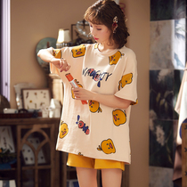 Summer pajamas womens short sleeve cotton thin Korean cute loose large size student home clothes summer two-piece suit