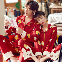 Marriage couple pajamas newlyweds set autumn and winter womens long sleeves cotton red home clothes men spring and autumn