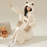 Бархатная зимняя коралловая пижама, флисовый демисезонный длинный милый банный халат с капюшоном, увеличенная толщина