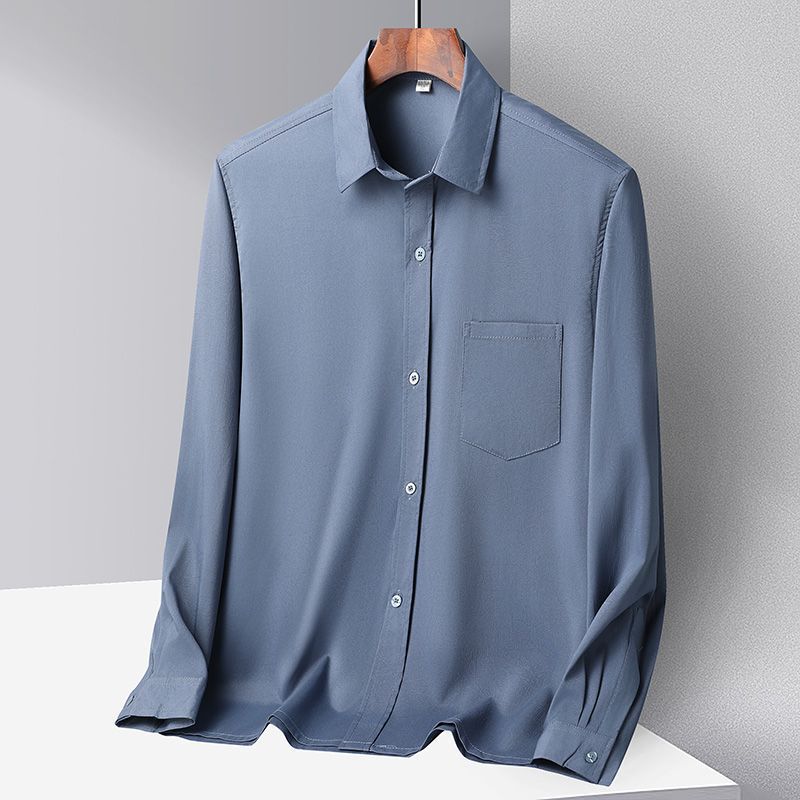 Middle-Aged and Elderly Shirts, Spring and Autumn Ice Silk Casual Long-Sleeved Shirts, Thin Summer Clothes for Dad, Loose-Fitting Clothes for Grandpa and the Elderly