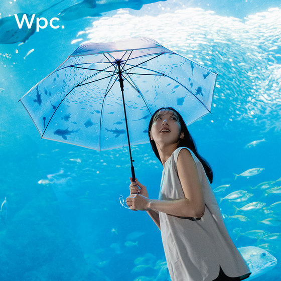 wpc水族馆透明长柄手动雨伞女生高颜值加大加厚加固折叠小巧便携