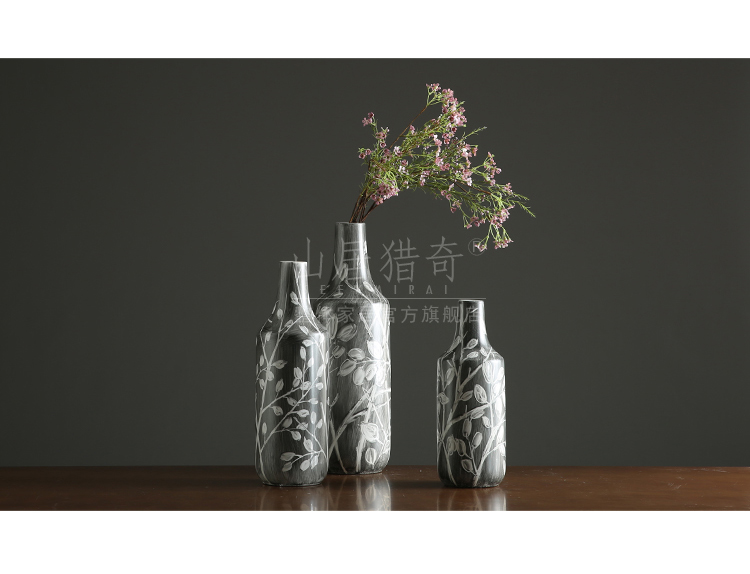 Gray, a three - piece hand - made ceramic vase demand flower arranging flowers sitting room TV ark adornment furnishing articles