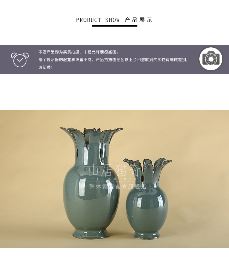 Modern household living room TV cabinet decoration flower arranging device furnishing articles hollow out big blue porcelain vase petals round bottles