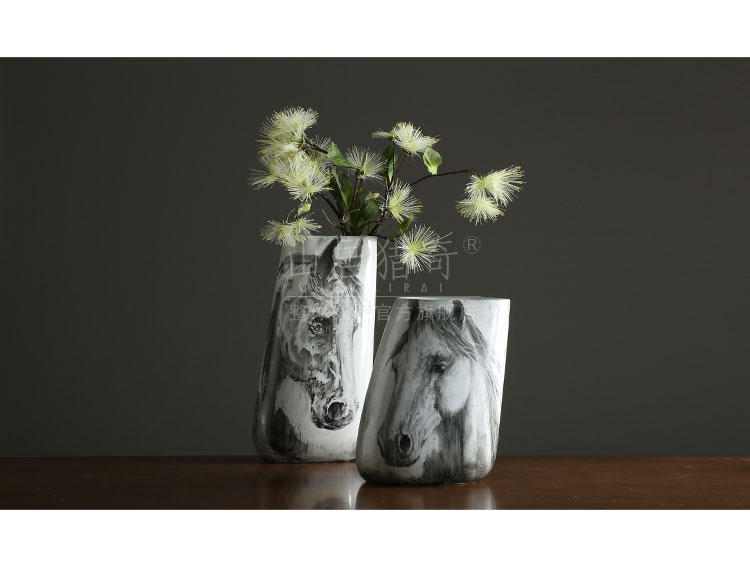 Nordic new Chinese hand - made ink horsehead ceramic vases, large flower arranging flowers sitting room porch decorate furnishing articles