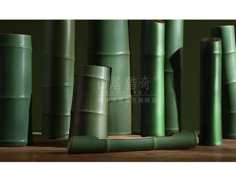 Green ceramic imitation bamboo vase Chinese example room household soft assembly act the role of creative flower arranging bamboo flowers