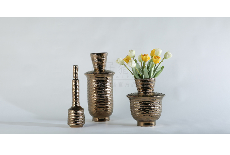 Ceramic vase furnishing articles three - piece creative fashion vase sitting room adornment flower arranging flower implement pits coarse bottle