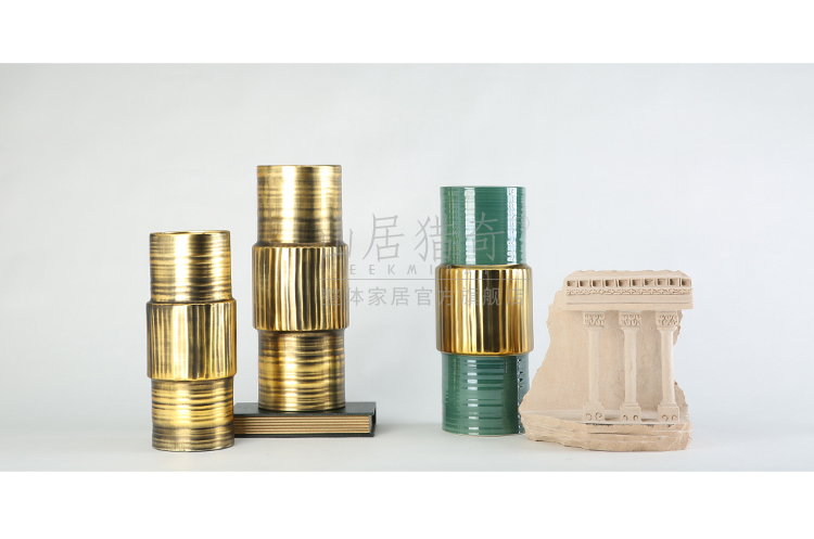 American neo - classical straight green ceramic vases, Chinese style living room table decoration flower arranging flowers, gold ring bottle