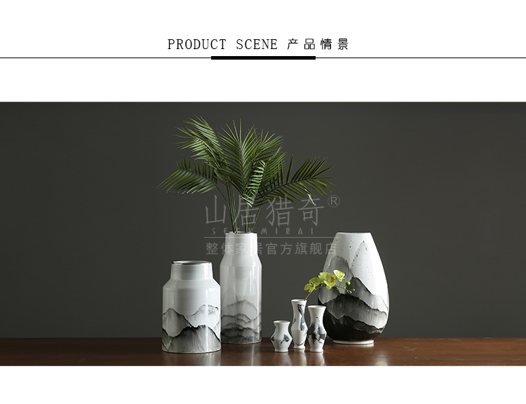 Creative ceramic hand - made ink landscape vase zen large flower arrangement sitting room adornment of Chinese style household furnishing articles