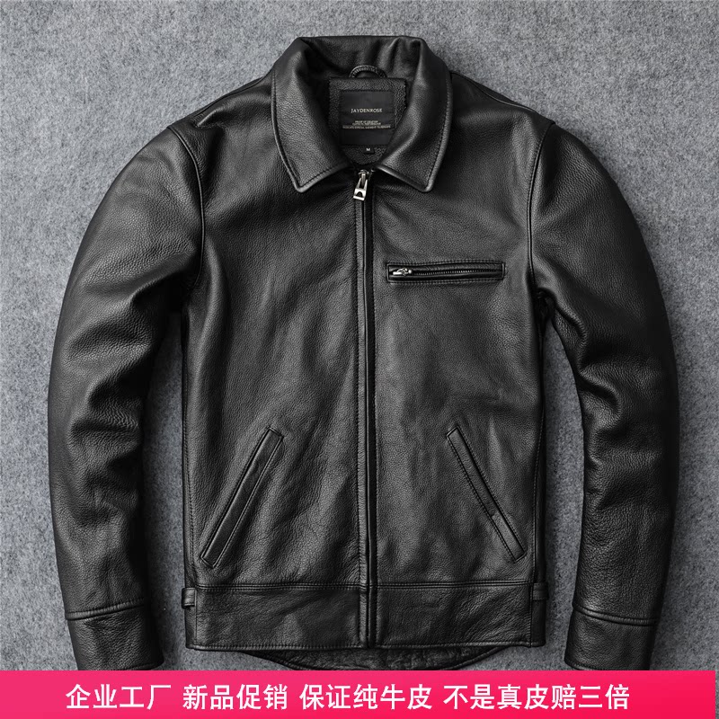 2022 spring new cow leather clothing male genuine leather short manmade soft head layer of cow leather upturned locomotive casual leather jacket