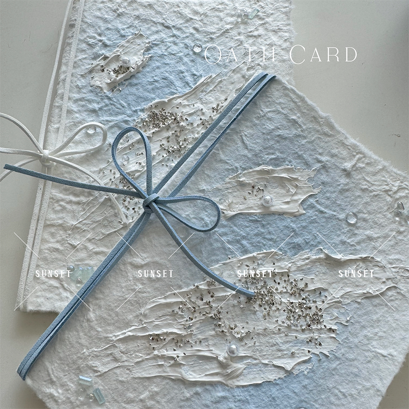 Blue Cool-Feeling Original Handmade Paper Wedding Vow Book, Hand-Torn Rough-Edged Light-Colored Wedding Vow Card Blue Cool-Feeling Original Handmade Paper Wedding Vow Book, Hand-Torn Rough-Edged Light-Colored Wedding Vow Card