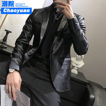 Autumn and winter Korean trend PU suit male slim handsome net plus velvet padded leather jacket British style suit