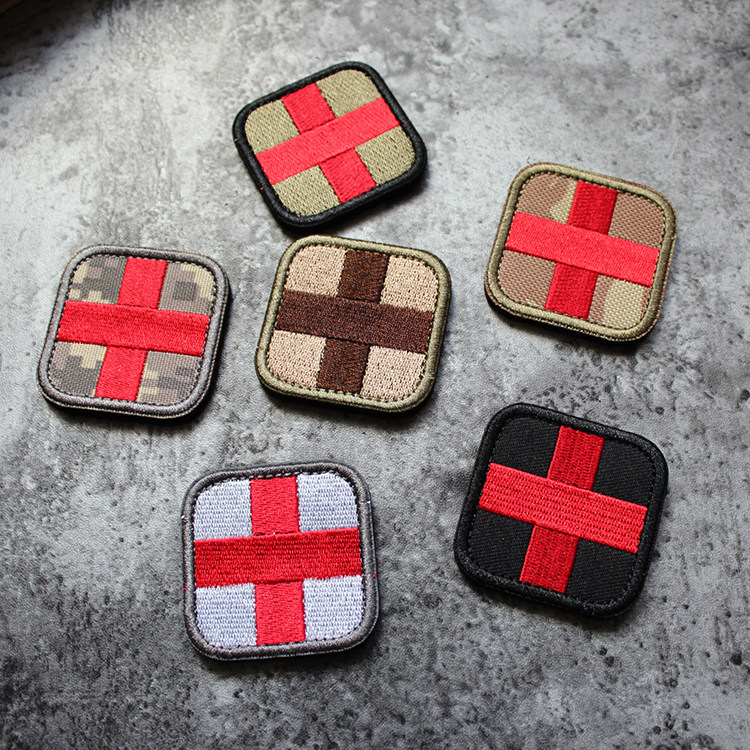 Four-color cross badge embroidery Velcro tactical medical armband first aid rescue backpack sticker tactical patch