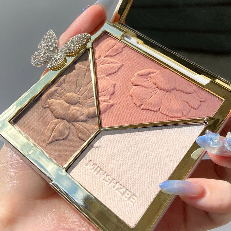 Contour disc shadow highlight multi-function all-in-one glitter matte blush nose shadow combination natural three-dimensional small v face