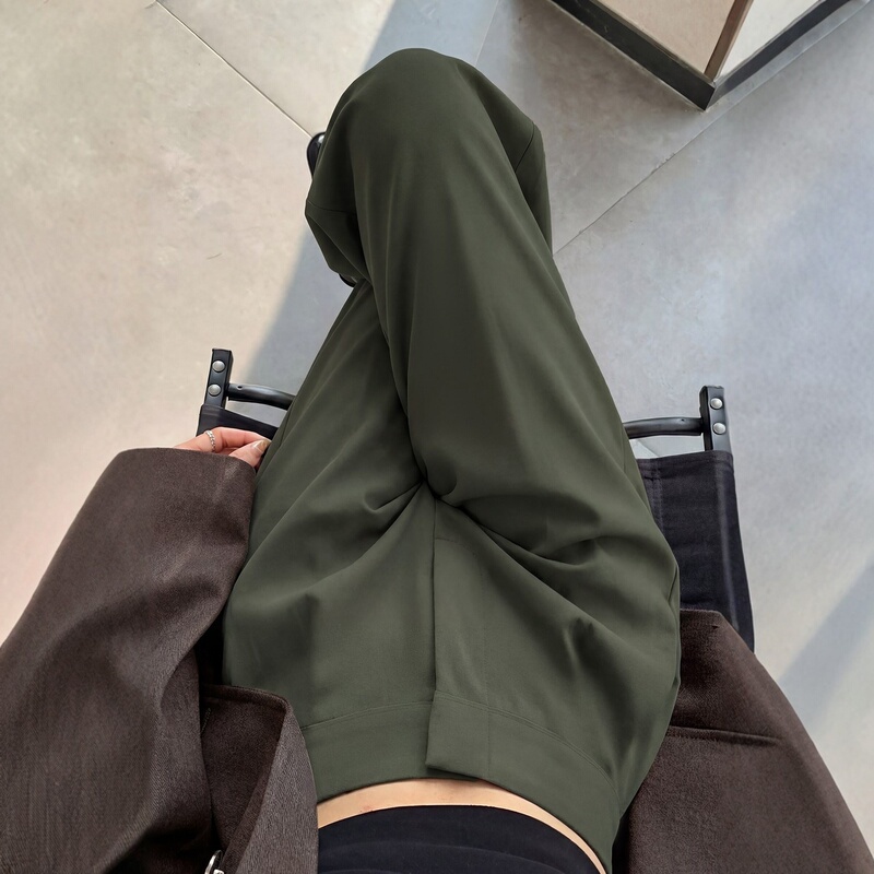 Army Green Women's Suit Pants 2026 New Summer High-End Drapey Narrow Straight Loose Fit Petite Wide-Leg Pants