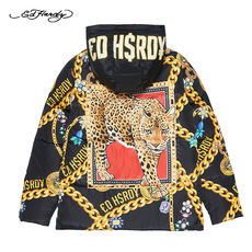 Пуховик мужской ed hardy 2020冬季新品男士时尚宽松印花保暖连帽羽绒服