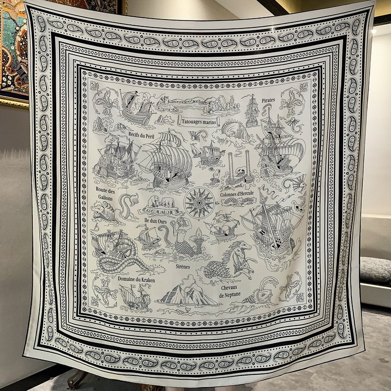 High-End Velvet Scarf, Cashmere 140cm Large Square Scarf, Sailor Tattoo Double-Sided Silk Mulberry Silk Scarf, Women's Shawl