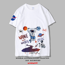 2021 new male ins tide American nasa astronaut short sleeve T-shirt summer print loose casual cotton top