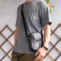 Ziyi]Mens solid color retro mobile phone square soft small satchel bag first layer cowhide casual business vertical messenger bag