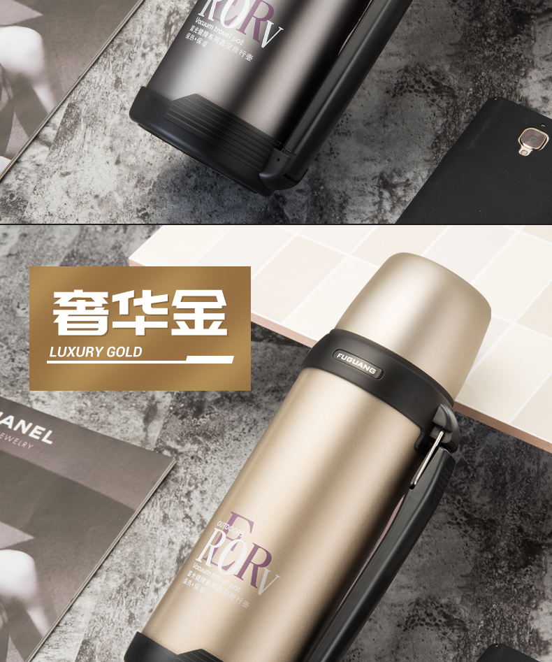 Bình đun nước công suất lớn Fuguang ấm đun nước ngoài trời bằng thép không gỉ chai lớn ly nam và nữ xách tay du lịch 1000ml - Tách bình inox đựng nước