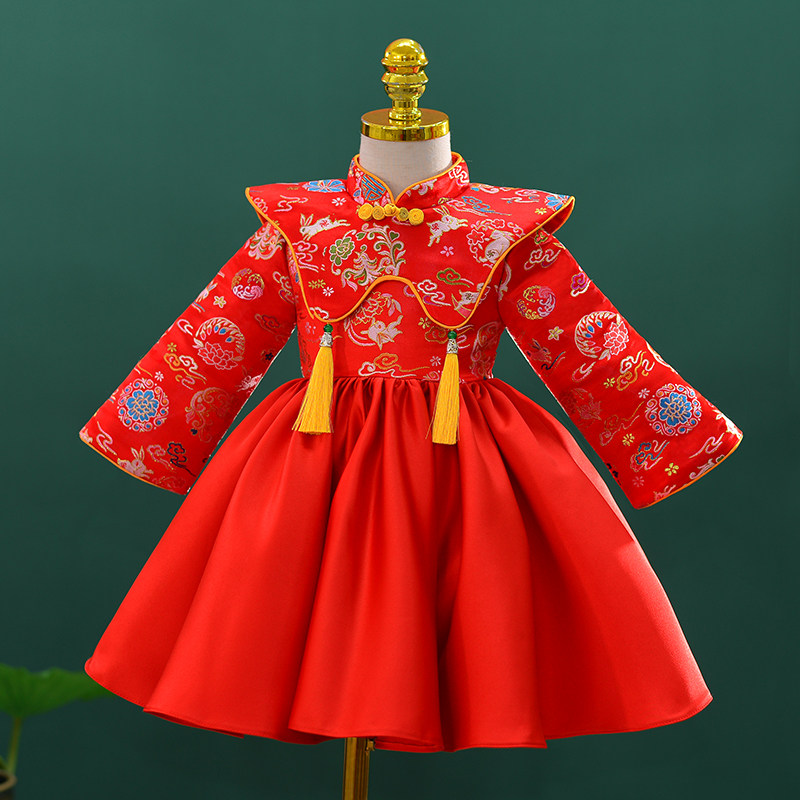 Girls' autumn and winter Hanfu children's fleece and thickened ancient style Tang suit 2022 new children's national style winter dress
