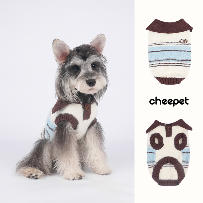 Fun Dog Clothes Autumn Winter Striped Polo Sweater Vest Pet Warm Stylish Knitwear Teddy Bichon Clothing Fun Dog Clothes Autumn Winter Striped Polo Sweater Vest Pet Warm Stylish Knitwear Teddy Bichon Clothing