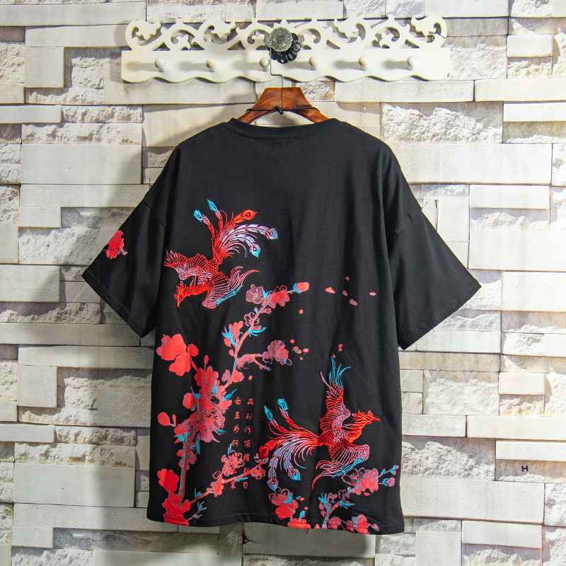 Flammable Youth 2022 China Wind Embroidery Loose Short Sleeve T-Shirt Male Port Craze Summer New Casual Blouse