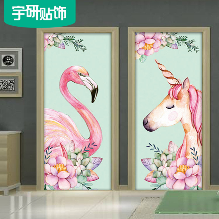 Nordic Firebird Door Stickers Self-Sticking Living Room Pickpocketing with Wardrobe Stickup Waterproof Removable Glue Customizable
