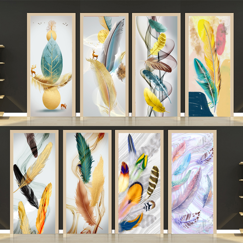 2020 NEW ABSTRACT GOLDEN FEATHER NORDIC STYLE DEER DOOR STICKERS WHOLE SELF-ADHESIVE WATERPROOF GLASS RAMEN STICKER