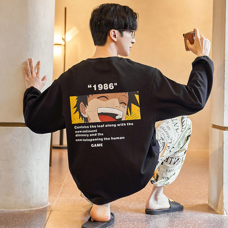 Sleepwear Men's spring Autumn Pure Cotton Long Sleeve Teenagers Cartoon Full Cotton Thin fall Student Men's Home Suits Suit