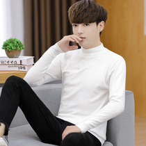 Autumn and winter new semi-turtleneck solid color long sleeve sweater Korean version of small turtleneck mens middle collar knitted base shirt mens tide