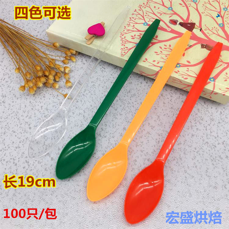 Disposable color spoon thickened DQ ice cream spoon plastic long handle spoon dessert spoon smoothie spoon 100pcs