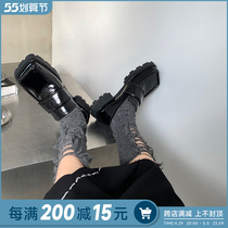 ABaojia Alien square head thick bottom heightening Lefoe shoes women 2022 new lacquer leather Inlan 100 lap small leather shoes