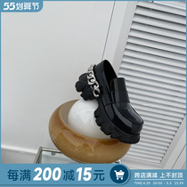 Atreasure House Academy Wind Thick Base Metal Chain Lefu Shoes Women New Lacquer Leather Round Round Dragon Teeth Shoes Add Up Small Leather Shoes