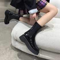 ABaojia Zhao Li Ying Tongan Rice Cake Thick Primer Leather Chelsi Boots Woman New Smoke Tube Boots Slim Round Head Short Boots