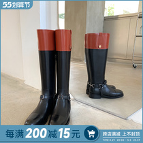 Abaos home Ashio net red with equestrian boots womens new genuine leather rider boots flat flat collage high cylinder boots