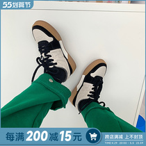 New 100 Lapped Retro Collage Thick Bottom Casual Shoes Woman 2022 Spring Genuine Leather Sneakers Flat Flat Lace Board Shoes