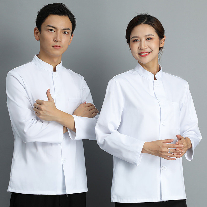 Kindergarten kitchen special work clothes female long-sleeved white chef clothes school canteen staff clothing autumn and winter clothes