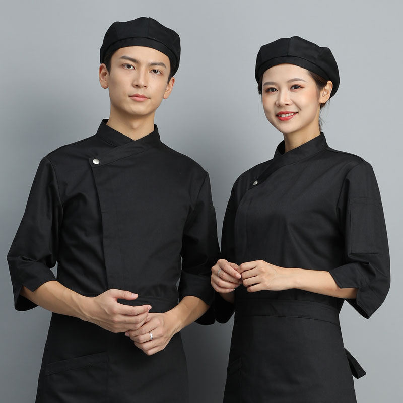 Chef's suit Men's black 70% sleeves Summer thin Hotel Hotel Restaurant Dining fast food Kitchen Clothing Women