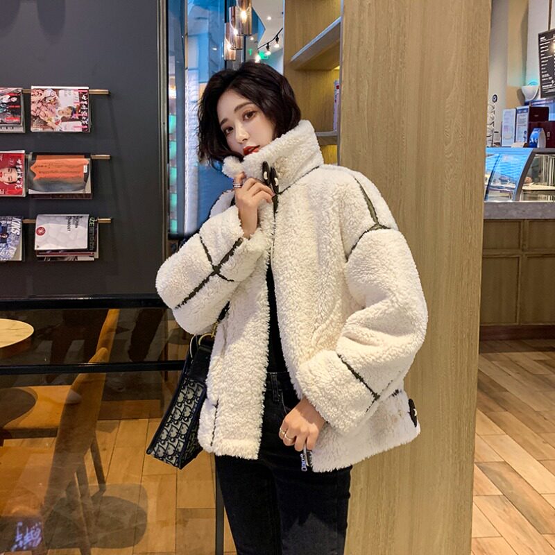 celine pianna lamb wool jacket female winter fur integrated 100 tower short loose and padded with thickened jacket