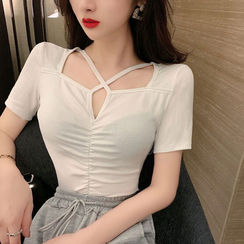 celine pianna short sleeve T-shirt woman 2021 summer new foreign pie 100 hitch a slim and sexy skinny blouse