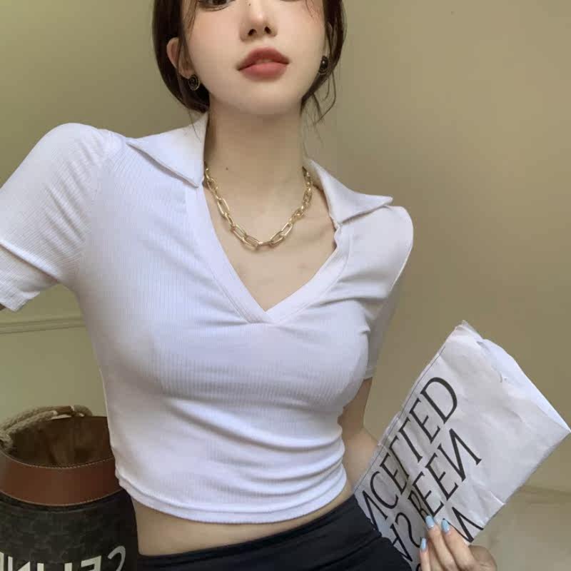 FAIRY MAJE white short sleeve t shirt women summer 2023 new fix polo slim short coat