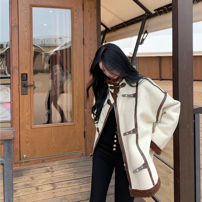 celinephianna lamb wool coat female winter fur integrated collar thickened deer leather suede small large coat