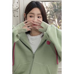 Zhang Beibei ibell100 cotton BF lazy style casual sweater women's new design sense loose hooded cardigan jacket