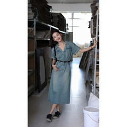 Zhang Beibei ibell ແບບຮົງກົງ lapel ແອວສູງ denim dress ວ່າງຄົນອັບເດດ: versatile niche ຍາວ skirt